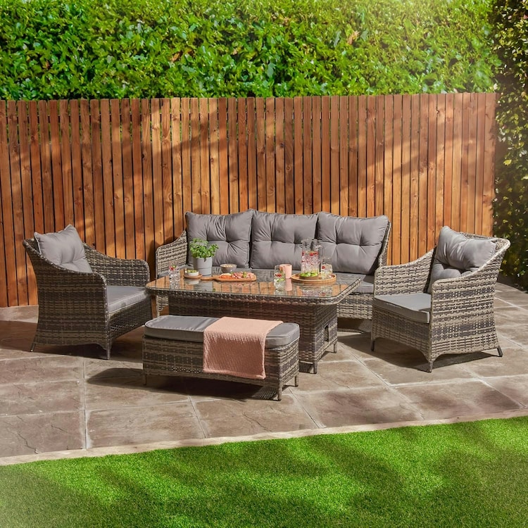Patio Dining Set 7 Seater, Deluxe Rattan Furniture Set, Garden Outdoor Dining Furniture Set With Rising Dining Table