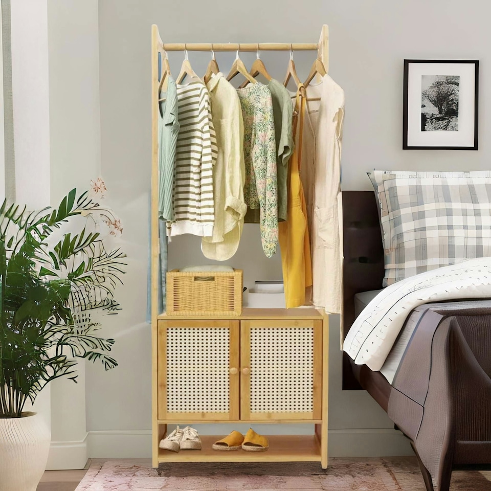 image 1 of Wooden Hall Tree Coat Stand With Shoe Rack Natural Brown Brown | One Size