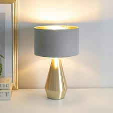 ValueLights Jax Gold Dimmable Touch Table Lamp with Grey with Gold Inner Lamp Shade Gold
