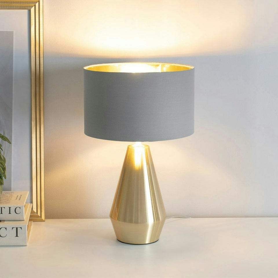 image 1 of ValueLights Jax Gold Dimmable Touch Table Lamp with Grey with Gold Inner Lamp Shade Gold