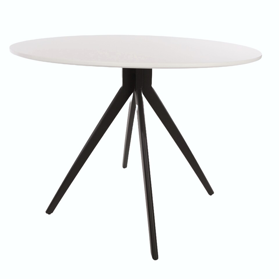 image 1 of Aspen Compact Round Dining Table - Durable Wood-Effect or Sintered Stone Top with Black Metal Pedestal Legs | White | White | Small | 1