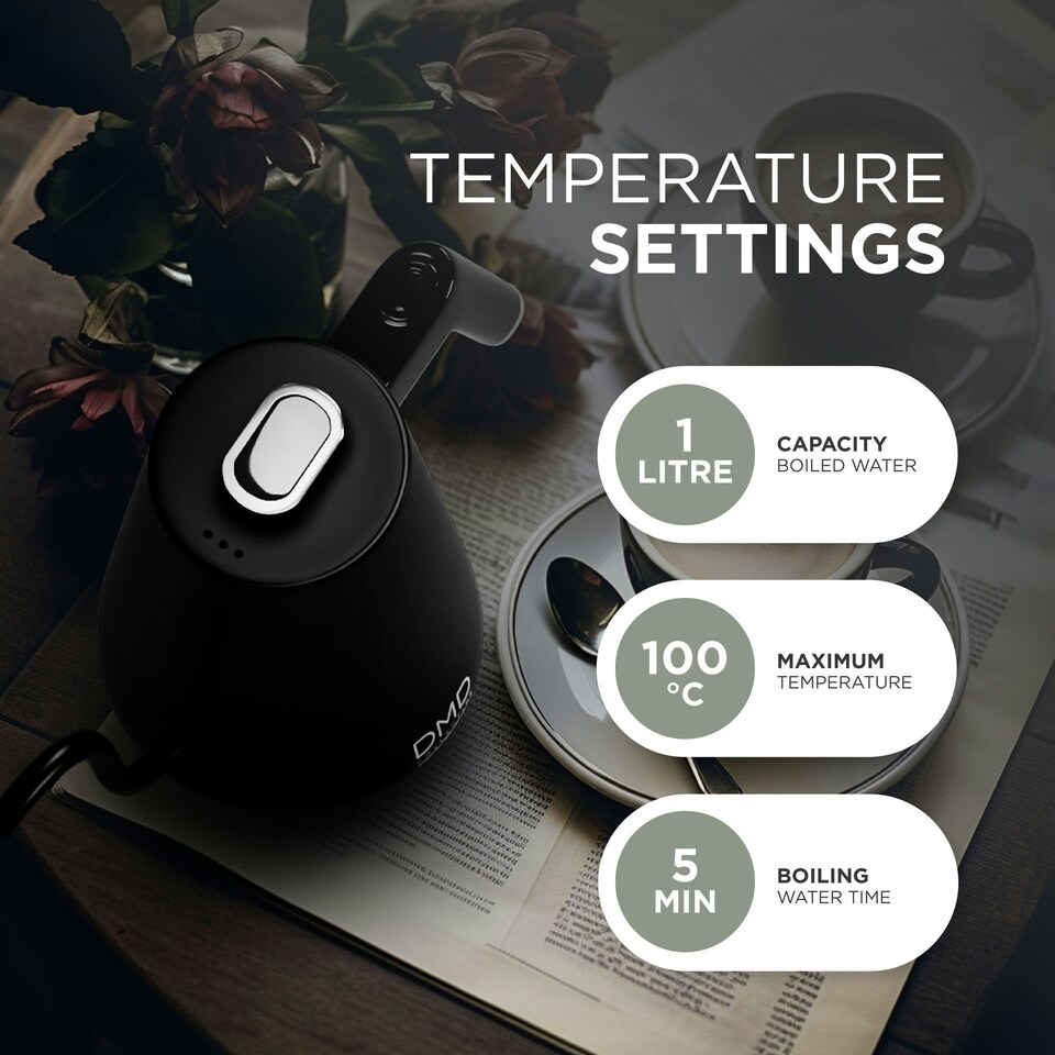 image 1 of DMD Electric Gooseneck Kettle Digital Display, 8mm Spout, 40-100°C Temp Control