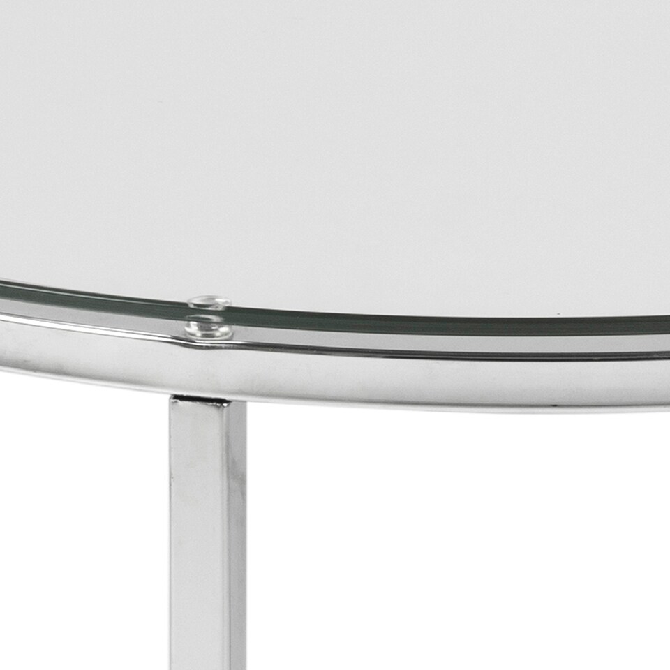 image 1 of Cross Round Metal Side Table with Glass Top