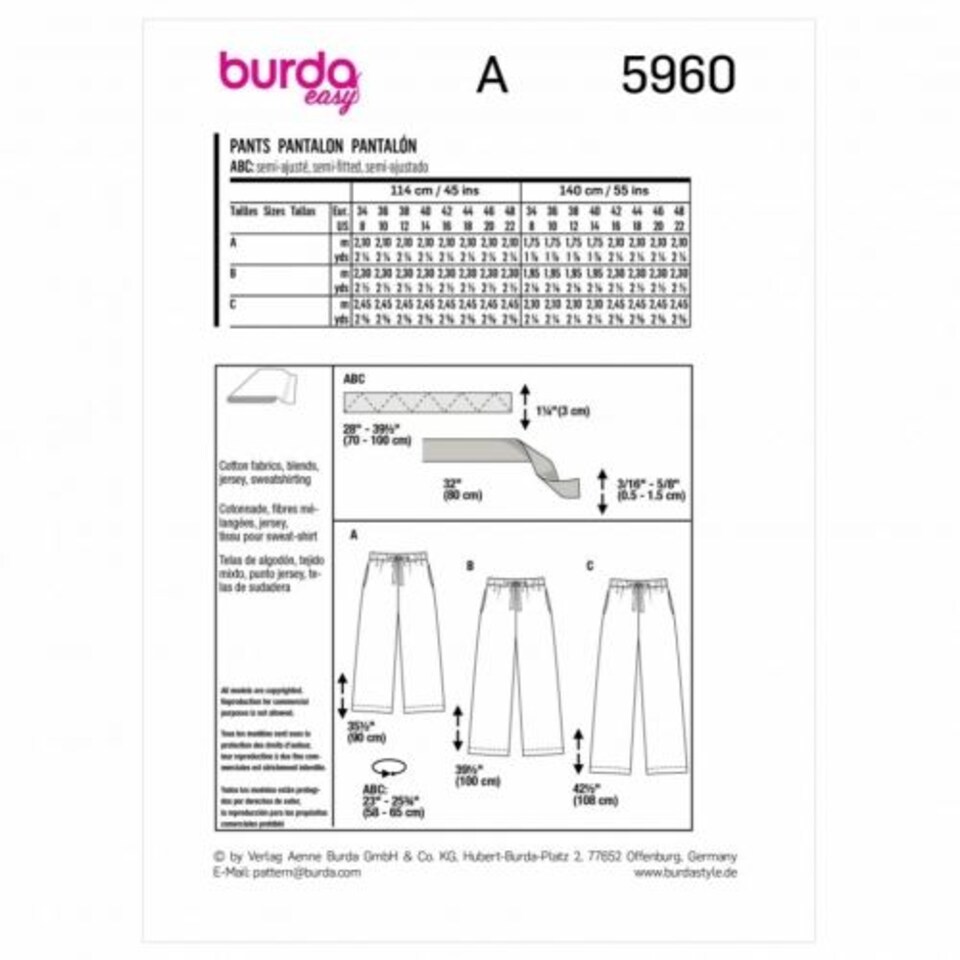 image 1 of Burda 5960 Paper Sewing Pattern – Women’s Trousers, Sizes 8–22 (34–48), Easy