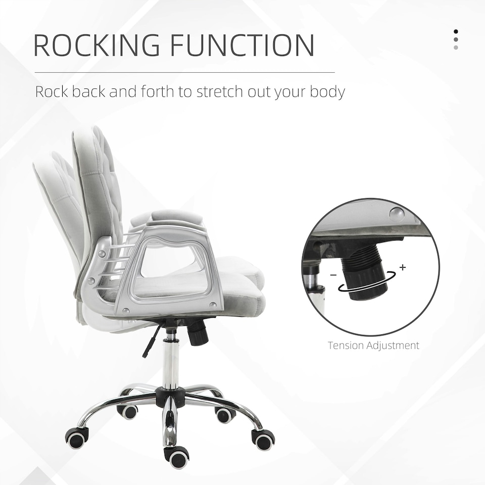 image 1 of Vinsetto Office Chair Velour Diamond Tufted Padded Ergonomic 360° Swivel Grey