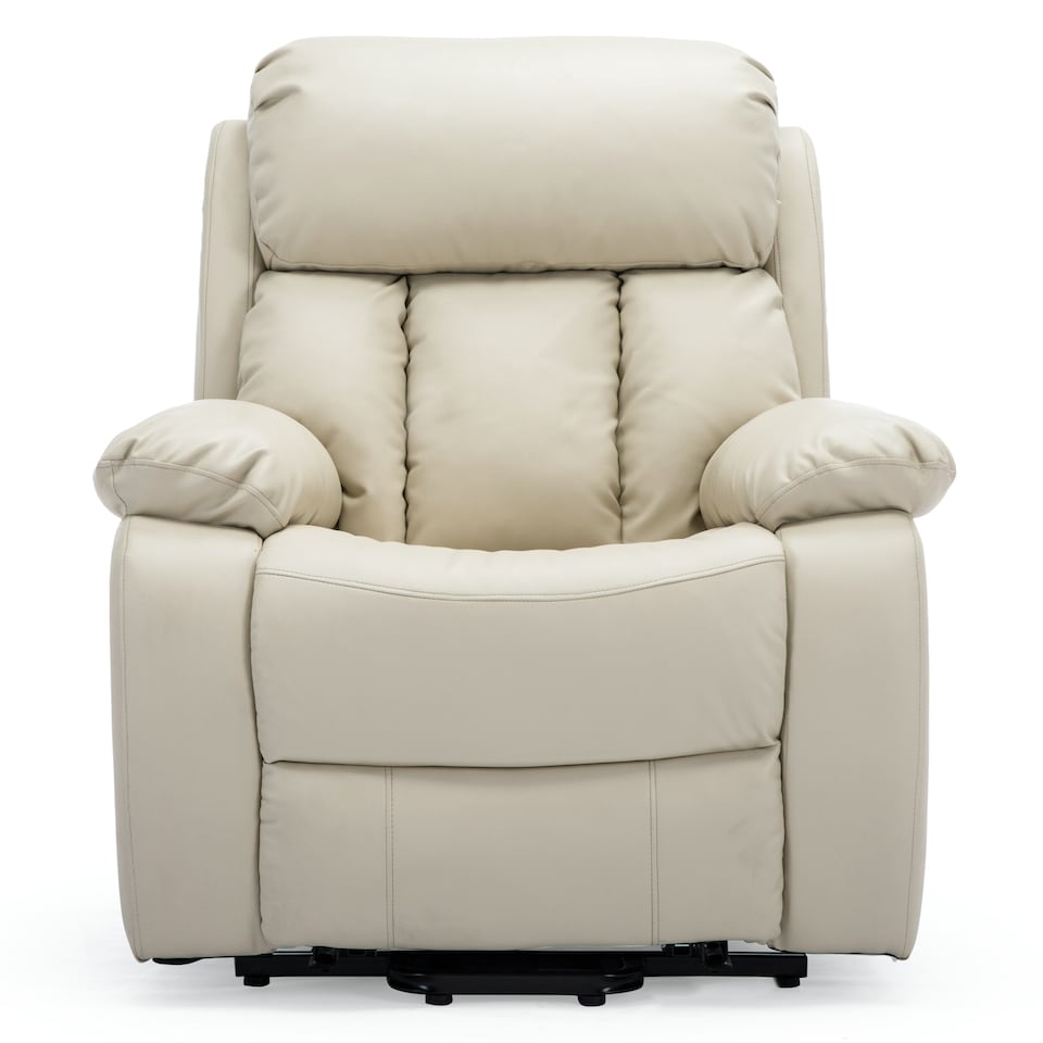 image 1 of Chester Dual Motor Rise Recliner Heat and Massage Bonded Leather Chair (Cream)