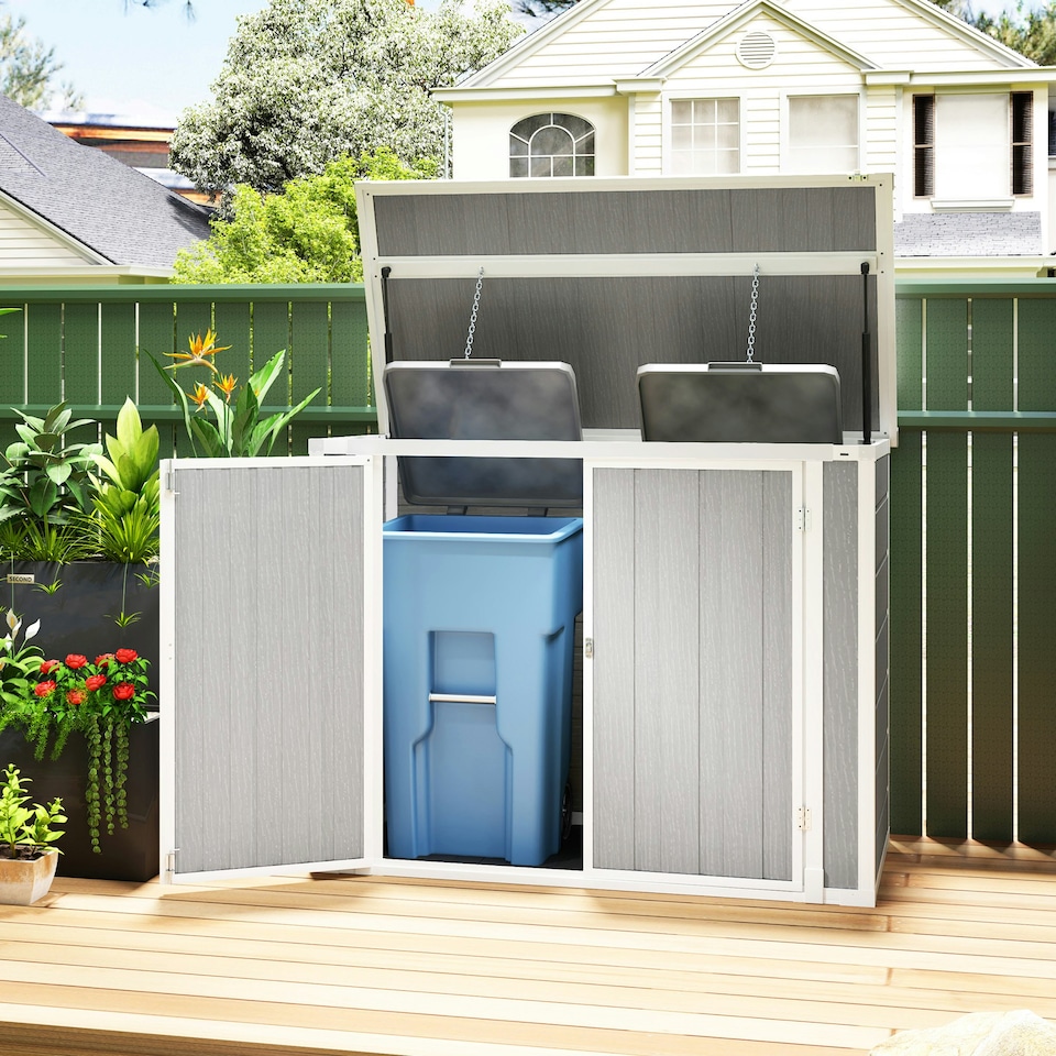 image 1 of Outsunny 4.7 x 2.5FT Lockable Garden Shed, 2-Bin Storage Shed | Multi | 143W x 75.5D x 110/108.5Hcm | 1