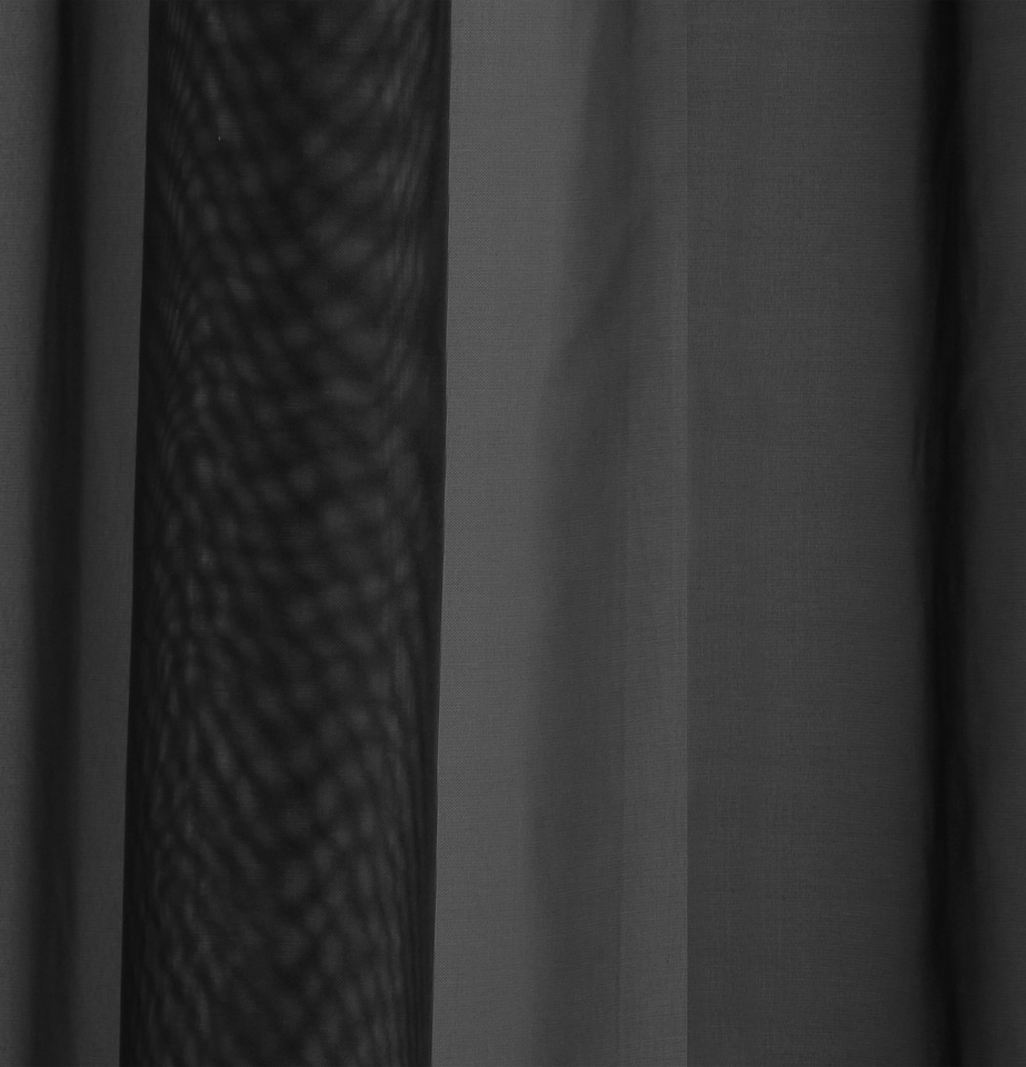 image 1 of Sheer Black Plain Woven Voile Slot Top Curtain Panel Pair (57x72") 145x183cm