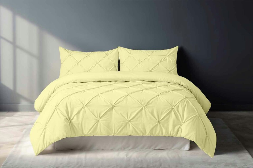 image 1 of Pintuck Pinch Pleated Polycotton Duvet Cover And Pillowcase/s Set Bed Linen Yellow | Yellow | Lemon | Single