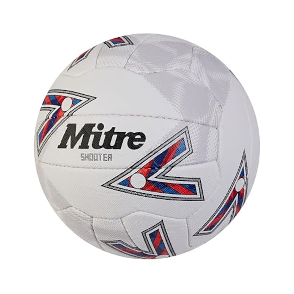 image 1 of Mitre Shooter Match Netball | Great Grip | Durable Design, White/Red/Blue, 5