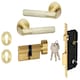 image 1 of Golden Grace 1 Pair Modern Knurled T-Bar Euro Lock Door Handles in Satin Brass Finish with 70mm Key and Thumbturn Barrell Gold