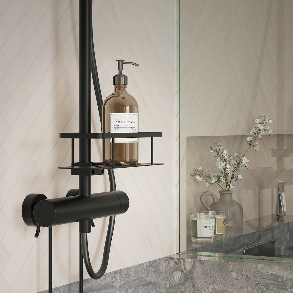 image 1 of Smedbo Matt Black Shower Basket for Shower Riser Rail