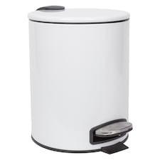 Harbour Housewares Round Stainless Steel Pedal Bin - 5L - White