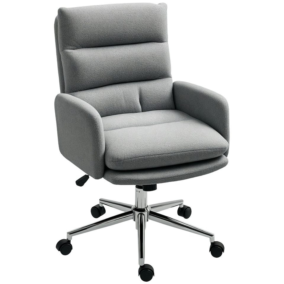 image 1 of HOMCOM Upholstered Desk Chair with Height Adjustable, Grey