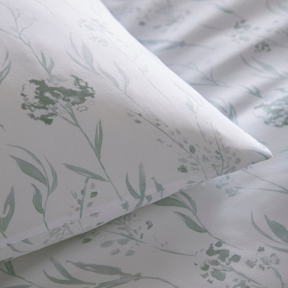 image 1 of Portfolio Home Wildflower Floral Bed Linen Bedding Duvet Cover Set With Pillowcase | Green | Single