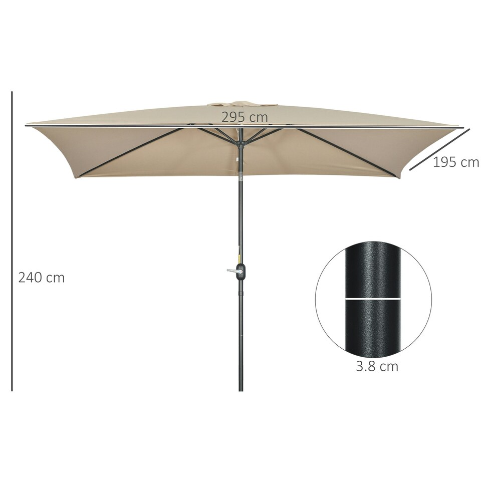image 1 of Outsunny 3x2m Patio Parasol Canopy Tilt Crank Sun Shade Garden Khaki
