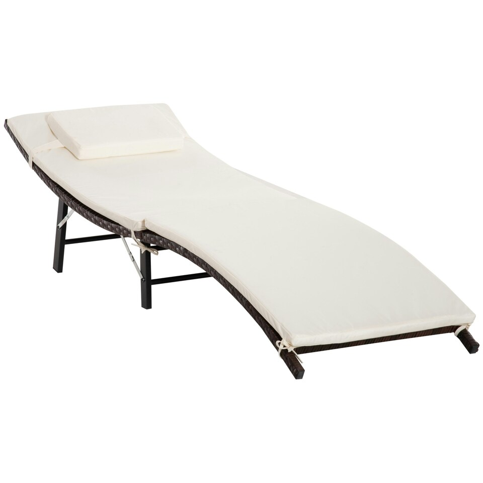 image 1 of Outsunny Folding Rattan Sun Lounger Outdoor Chair with Cushion