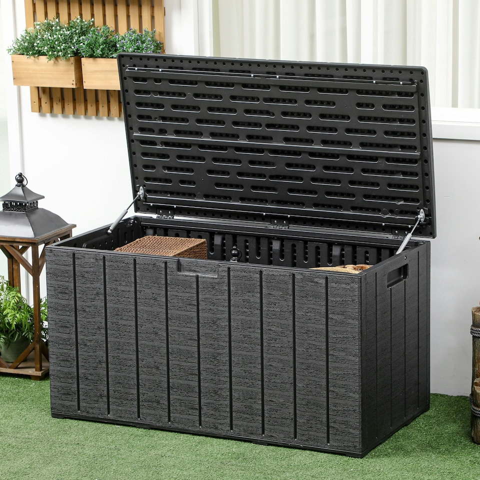 image 1 of Outsunny 336 Litre Rolling Outdoor Garden Storage Box, Plastic Container, Black
