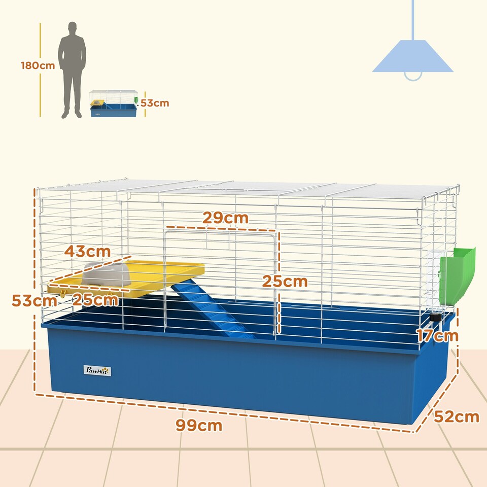 image 1 of PawHut Small Animal Cage, Rabbit Guinea Pig Hutch, Pet Playhouse, Blue
