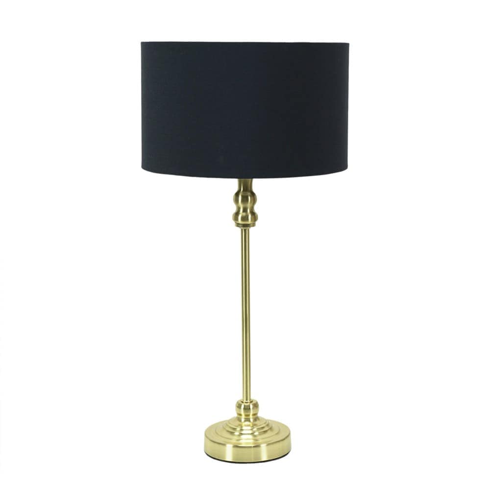 ValueLights Maggie Gold Metal Candlestick Table Lamp with Fabric Drum Shade & LED Bulb in Black