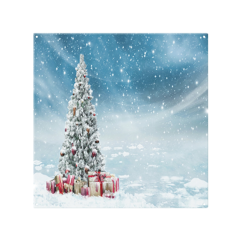 image 1 of Beautiful Decorated Snowed In Christmas Tree Dining Splash Back | White