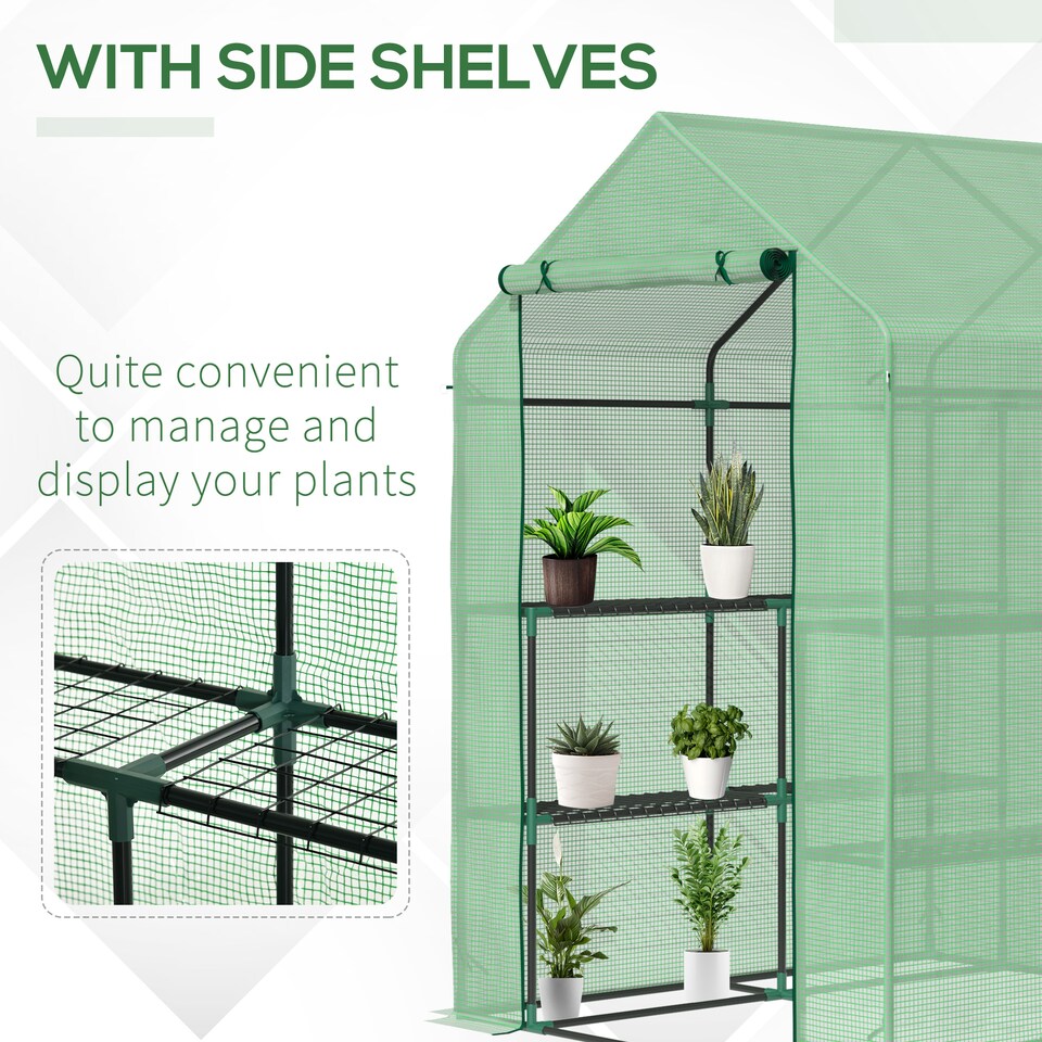 image 1 of Outsunny Walk in Garden Greenhouse Outdoor Grow House w Shelves, 143x138x190cm