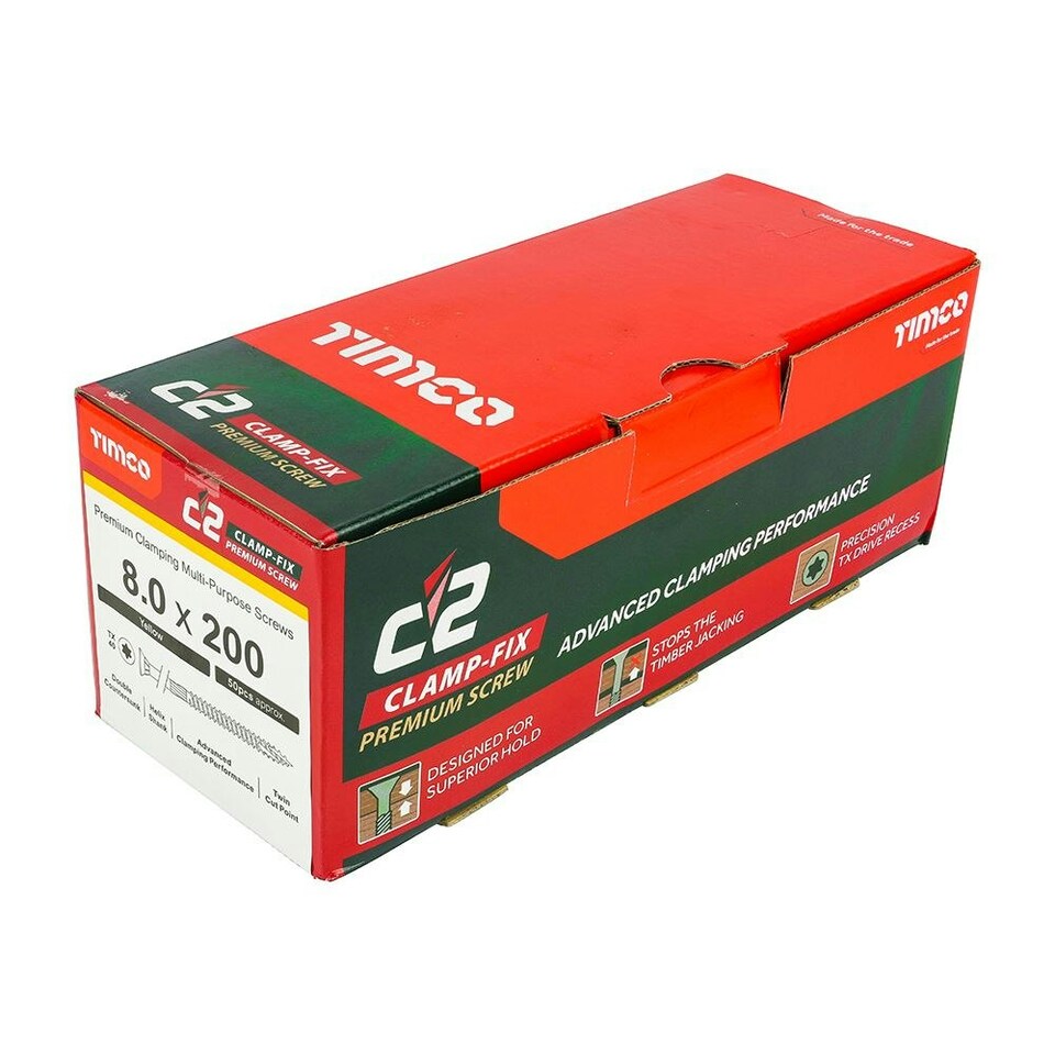 image 1 of Timco - C2 Clamp-Fix Multi-Purpose Premium Screws - TX - Double Countersunk - Yellow (Size 8.0 x 200 - 50 Pieces)