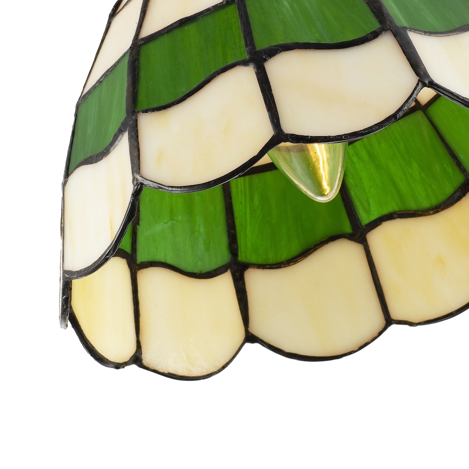 image 1 of Traditional Green and Amber Stained Glass Tiffany Pendant Lighting Shade | Green