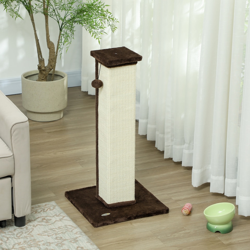image 1 of PawHut Cat Scratching Post with Vertical Sisal Rope Ball Plush, 81cm