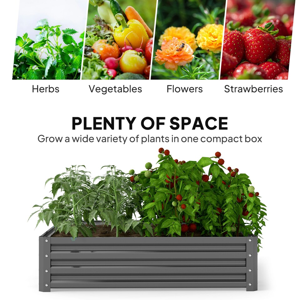 image 1 of Outsunny Raised Garden Bed Metal Garden Flower Vegetable Planter Light Grey