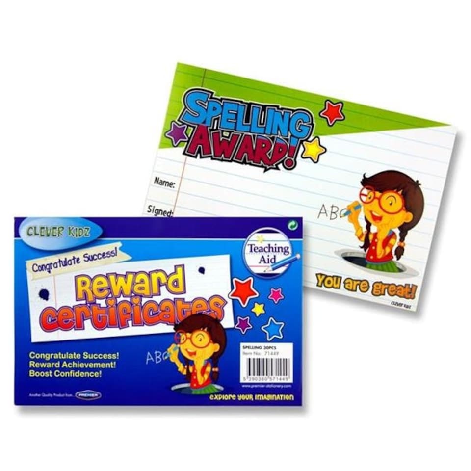 image 1 of Pack of 30 Spelling Award Reward Certificates by Clever Kidz
