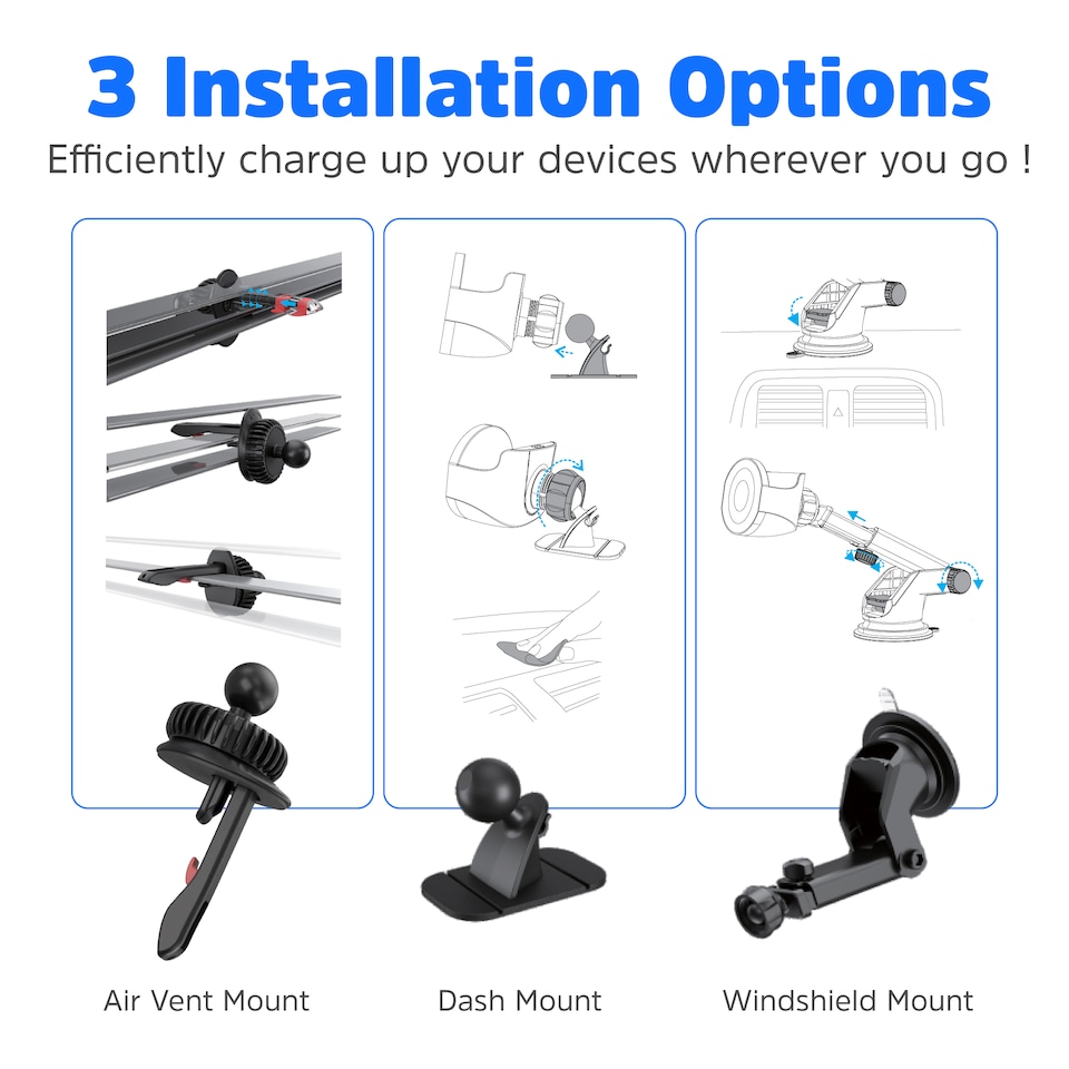 image 1 of Energizer In-Car Magnetic QI Wireless Charger & Airpods Black