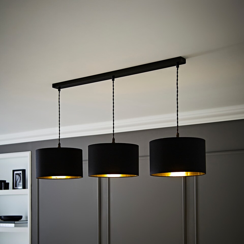 image 1 of ValueLights Shaw Matte Black 3 Bar Black Gold Shades and Bulbs