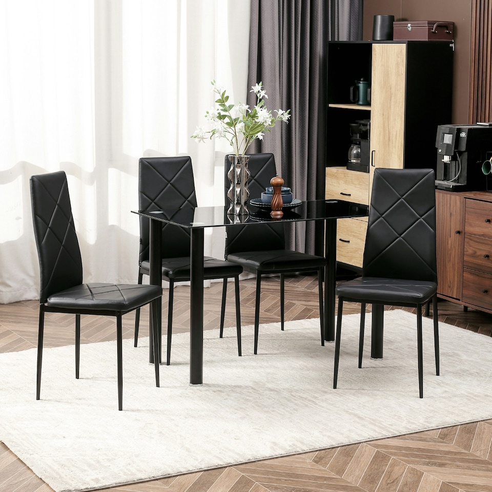 image 1 of HOMCOM Dining Table Set for 4, Kitchen Table and Chairs w/ Padded Seat Black