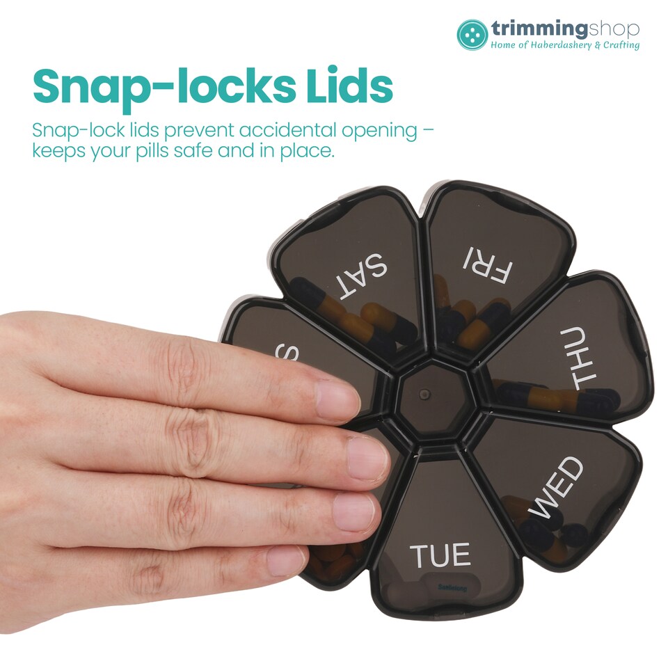 image 1 of Black Weekly Pill Box, Pill Organiser with Weekday Labels