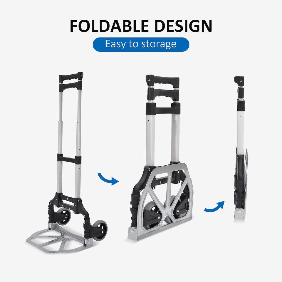 image 1 of HOMCOM Heavy Duty Aluminium Foldable Hand Truck Trolley, 70KG Load Capacity | Silver