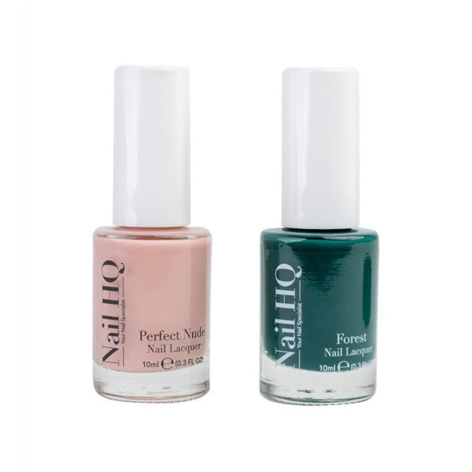image 1 of Nail HQ Evergreen Dream Duo - Nude Base Coat & Forest Gloss Nail Polish Duo | Multi | Perfect Nude Base Coat, Forest | 122.0GRAMS