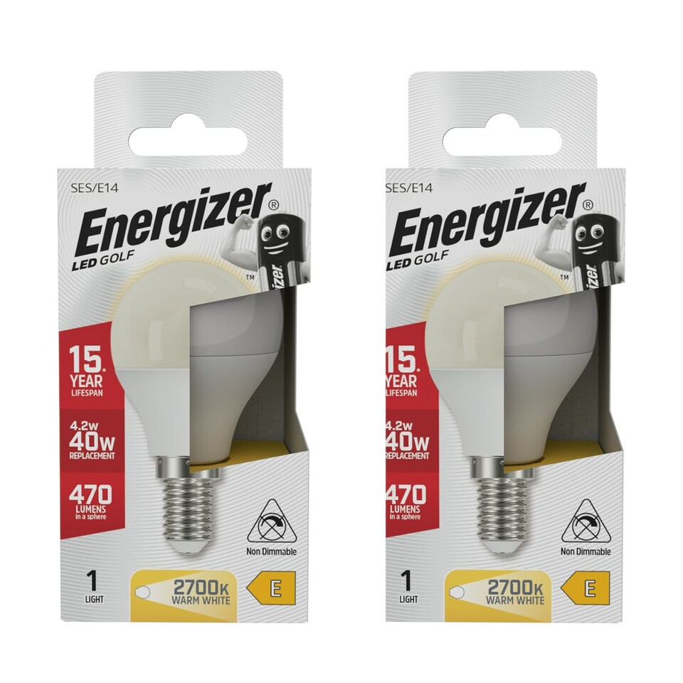 image 1 of Energizer LED Golf Ball E14 470lm 4.2W 2700K (Warm White) Light Bulb - Pack of 2
