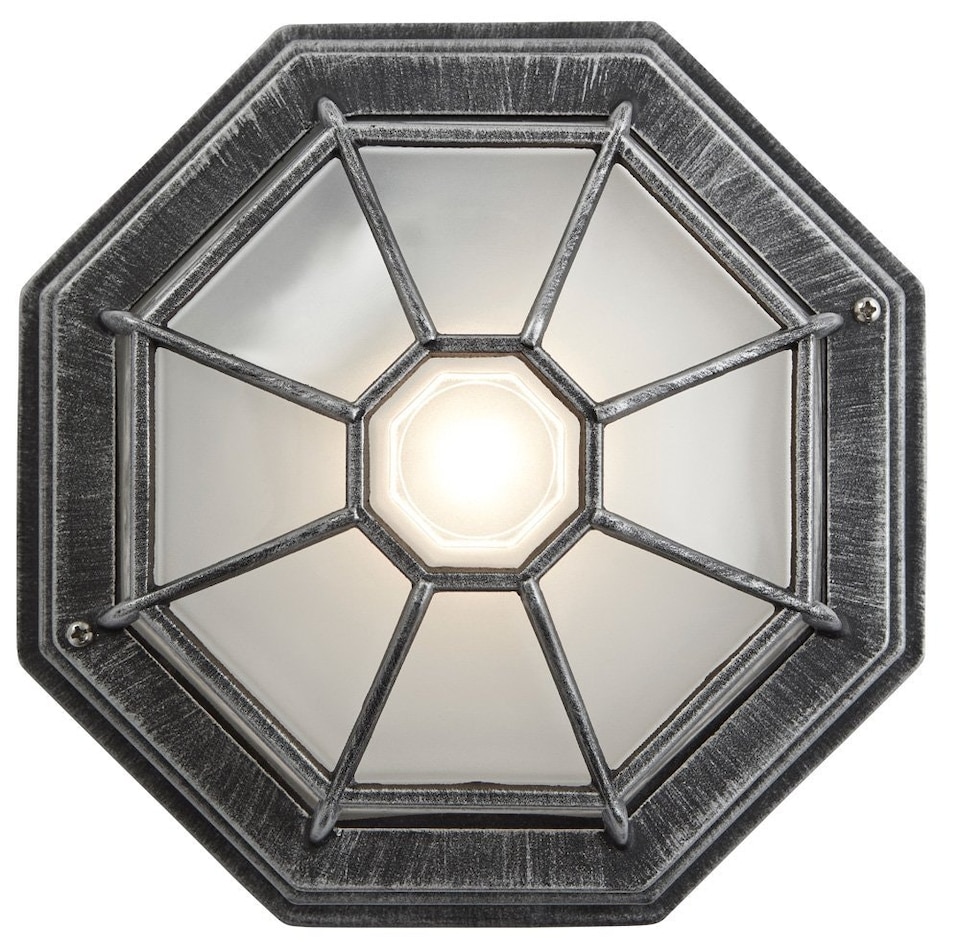 image 1 of Traditional Hexagonal Black/Silver Flush Ceiling Porch Light | Black