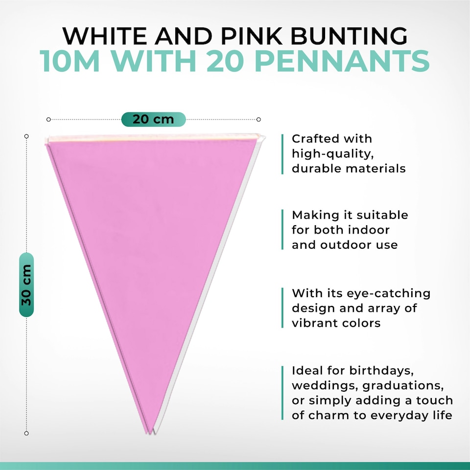 image 1 of White Light Pink Alternate Party Bunting 10m with 20 Pennants