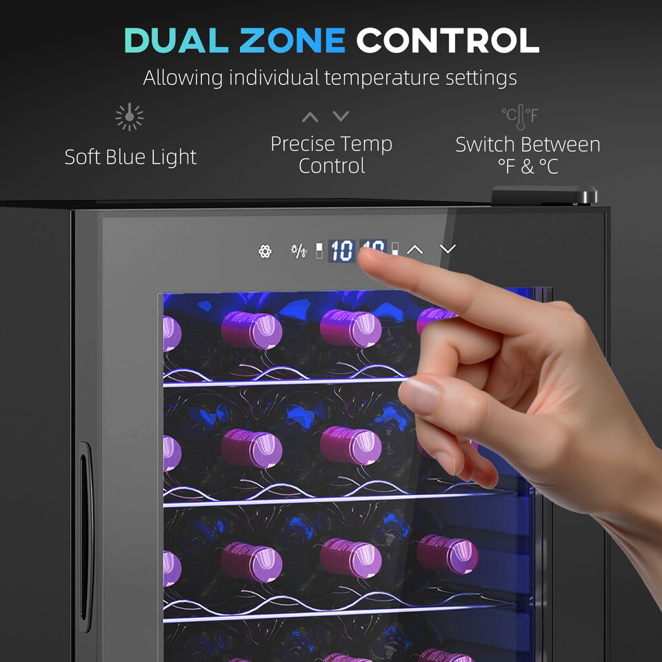 image 1 of HOMCOM 86L Undercounter Wine Cooler Fridge with LED Light 32 Bottles