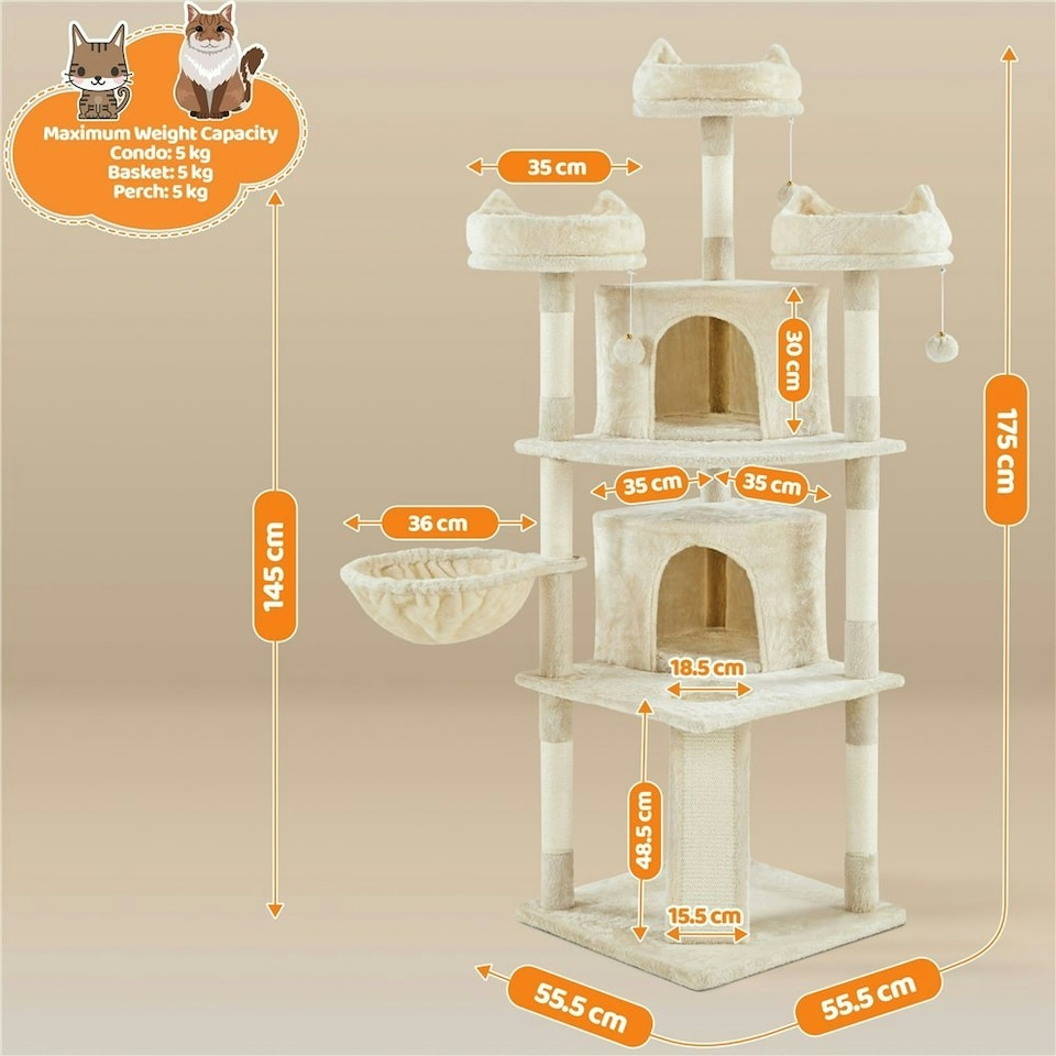 image 1 of Yaheetech 175 cm Plush Cat Tower with Condos Beige