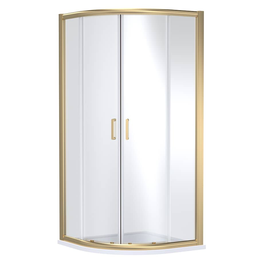 image 1 of Contemporary 8mm Glass Quadrant Shower Enclosure, 1000 x 1000mm, Brushed Brass | Copper | Brushed Brass | 1