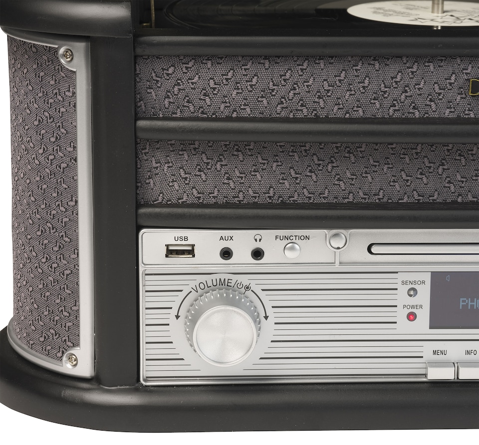 image 1 of Denver 9-in-1 Retro Vintage DAB Bluetooth Wooden Radio Record Player - MRD-51BT | Black | Black