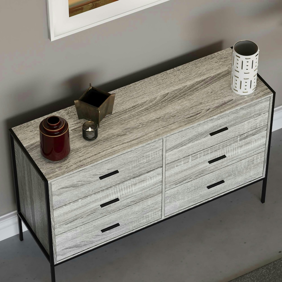 image 1 of Vida Designs Brooklyn 6 Drawer Chest of Drawers Industrial Bedroom Storage, Grey