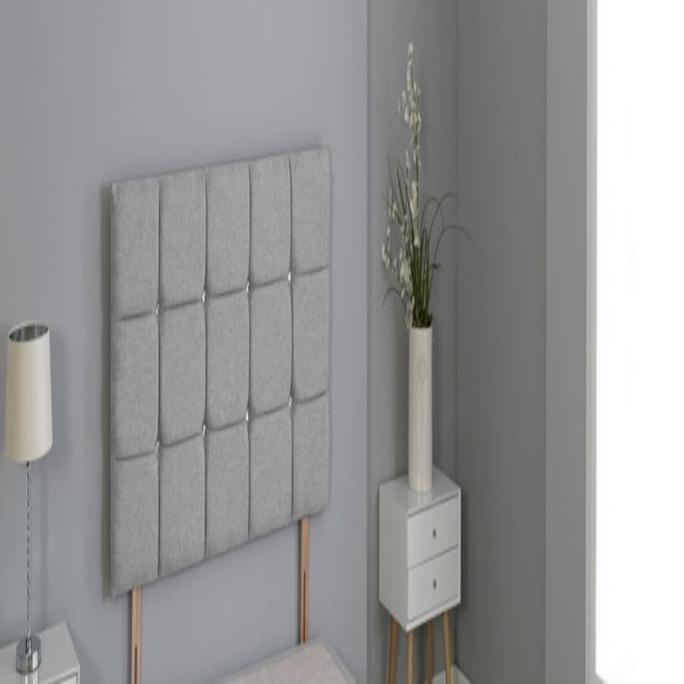 Silver Linen Cube Headboard Silver | 4FT6 Double 26"inch Headboard