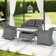 image 1 of Outsunny 4 Pieces Rattan Garden Furniture Set, Round Wicker Garden Sofa Set with Loveseat, Armchairs and Glass Top Table, Outdoor Conservatory Furniture with Cushions for Patio, Balcony, Light Grey