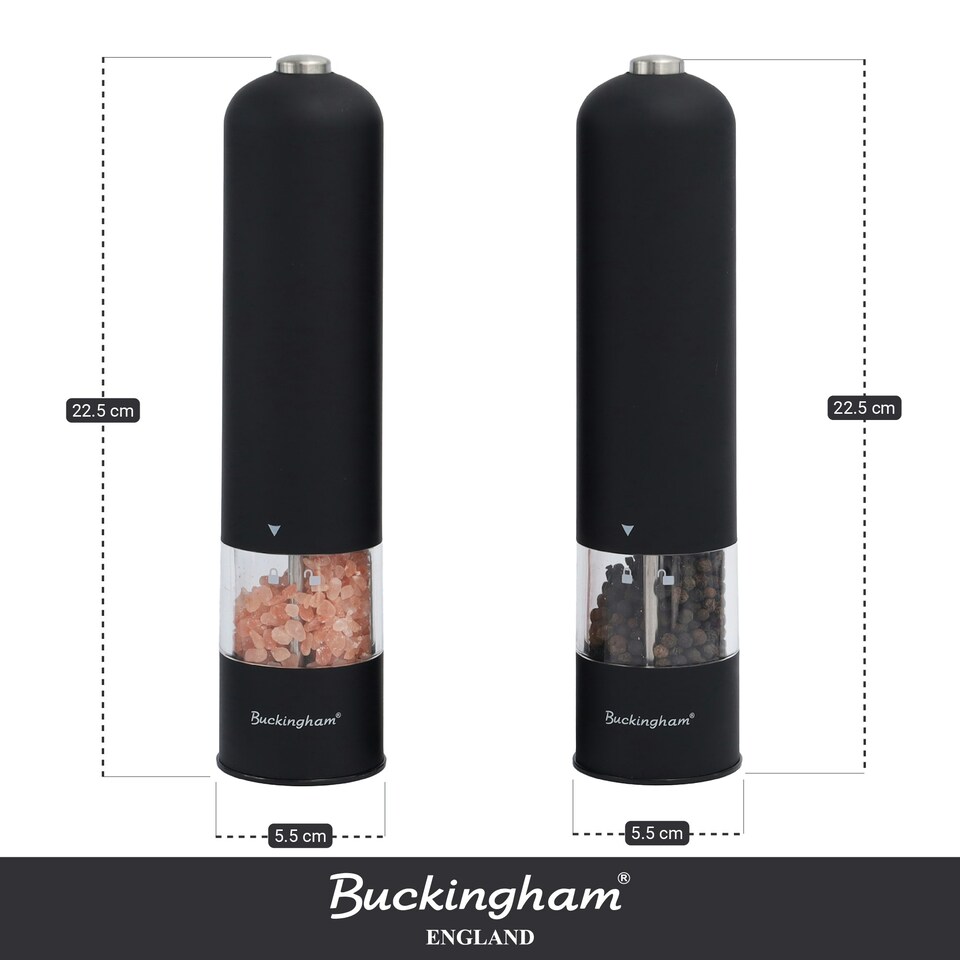 image 1 of Buckingham Electric Salt & Pepper Mill Set black ABS Plastic Soft Touch