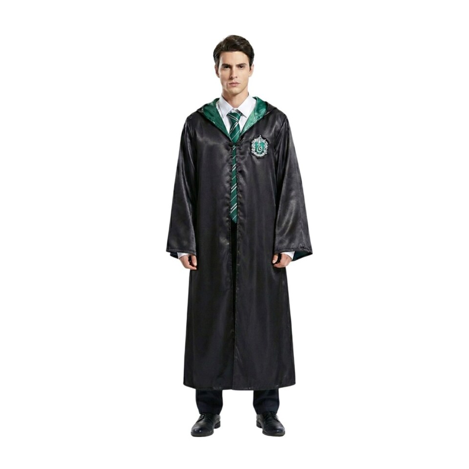 image 1 of Harry Potter Costume - Slytherin Cloak, Tie, Tattoos, Glasses & Wand | Multi | S