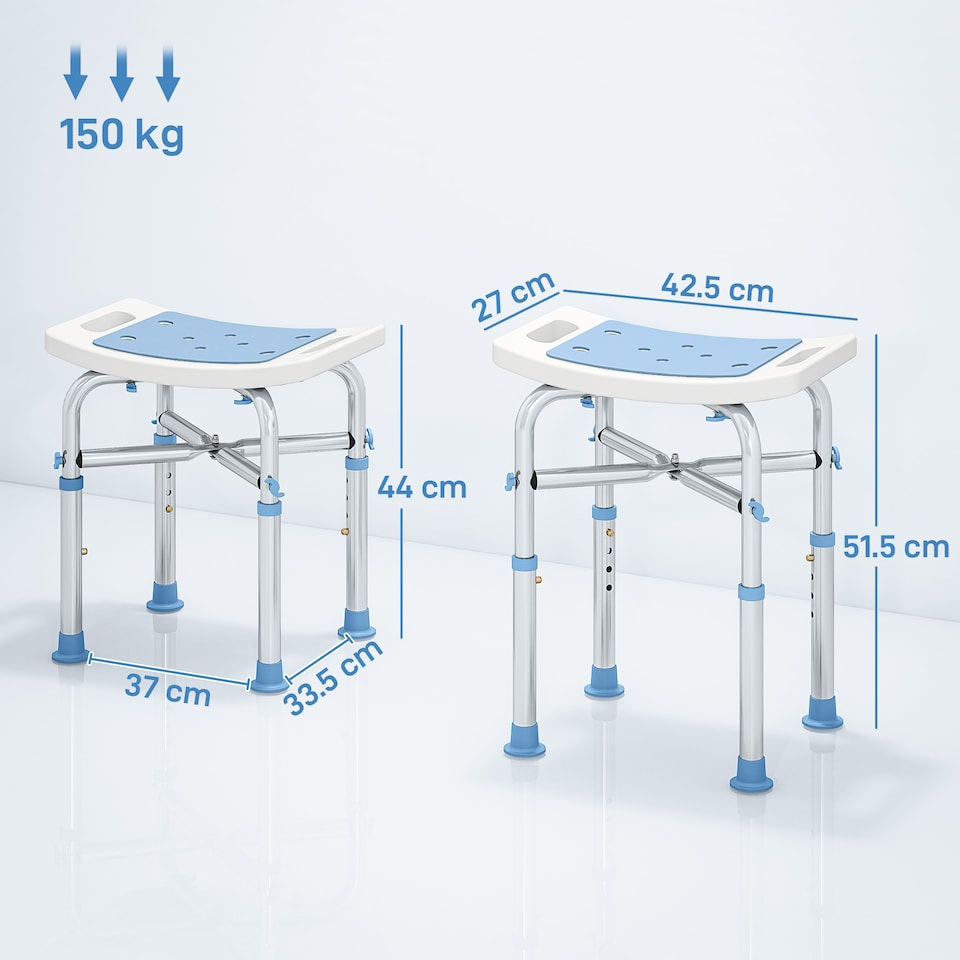 image 1 of HOMCOM Shower Chair for the Elderly and Disabled, Adjustable Padded Shower Stool with Built-in Handle and Non-slip Suction Foot Pads, Light Blue | Blue